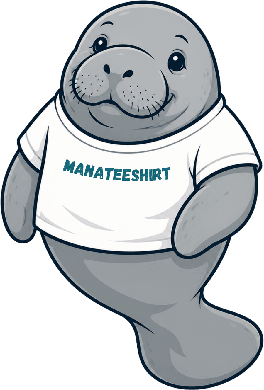 Manatee Shirt mascot wearing a t-shirt
